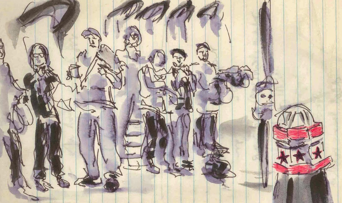 Sketch of journalists ouitsied the hacking trial by Isobel Williams. www.isobelwilliams.blogspot.com