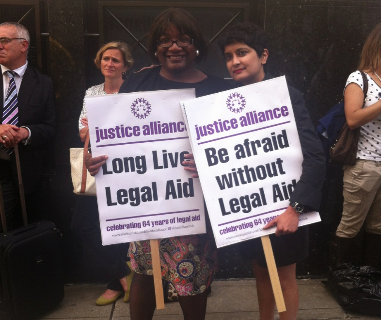 Diane Abbott and Shami Chakrabarti at Justice Alliance demo in 2013