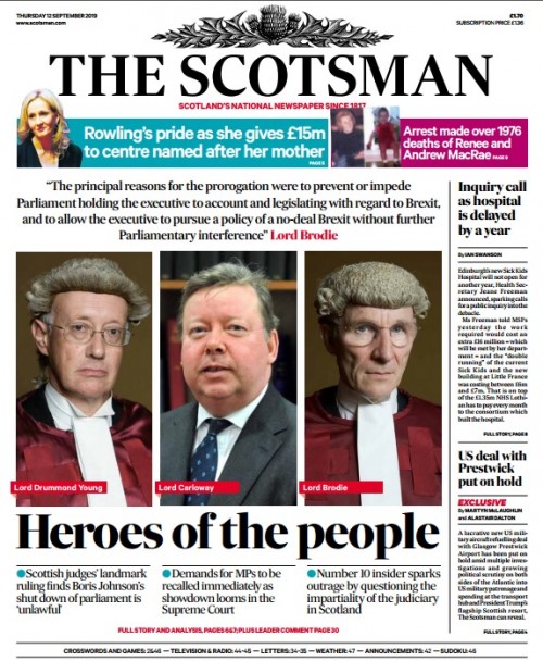 The Scotsman parodies the Daily Mail's infamous 'Enemies of the People' cover